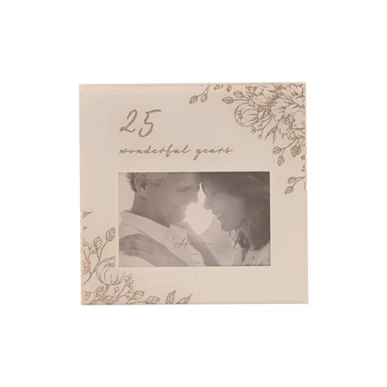 Amore 25 Wonderful Years Pale Grey Glass Gold Floral Frame 6x4" - Image 2