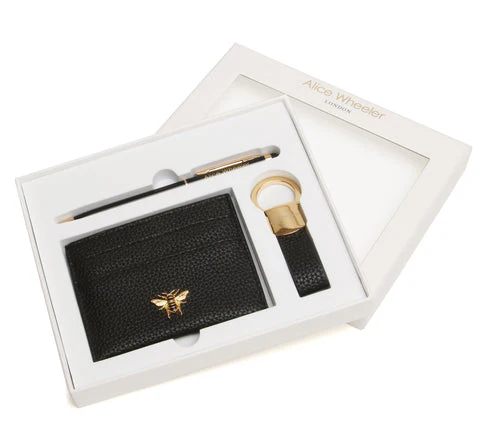 Alice Wheeler London Black Bow Card Holder, Key Ring And Pen Gift Set - Image 2