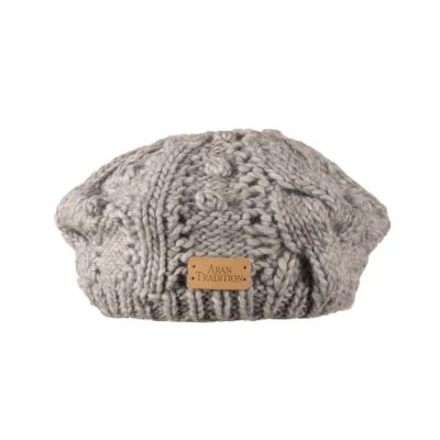 Aran Knit Beret - Grey Marl - Image 2