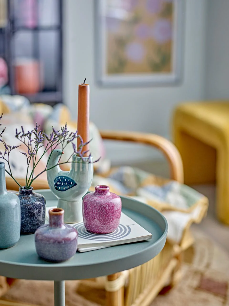Bloomingville Trudy Candle Holder Blue Stoneware - Image 4