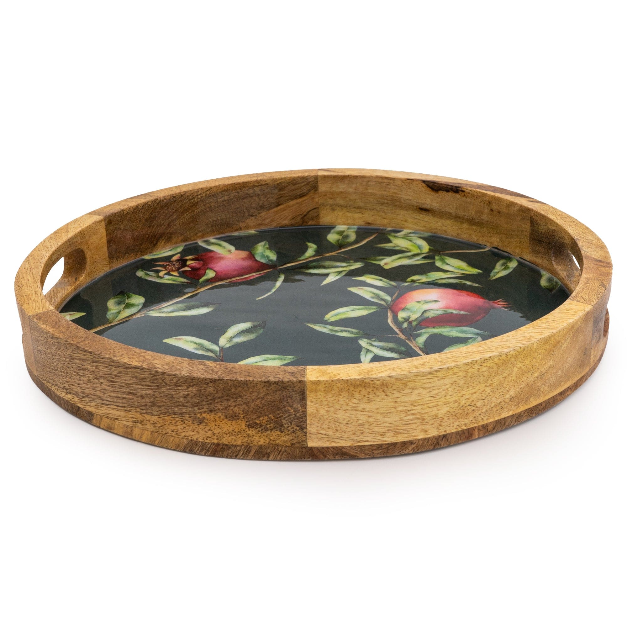 Candlelight Handcrafted Pomegranate Round Wooden Tray 30cm - Image 2
