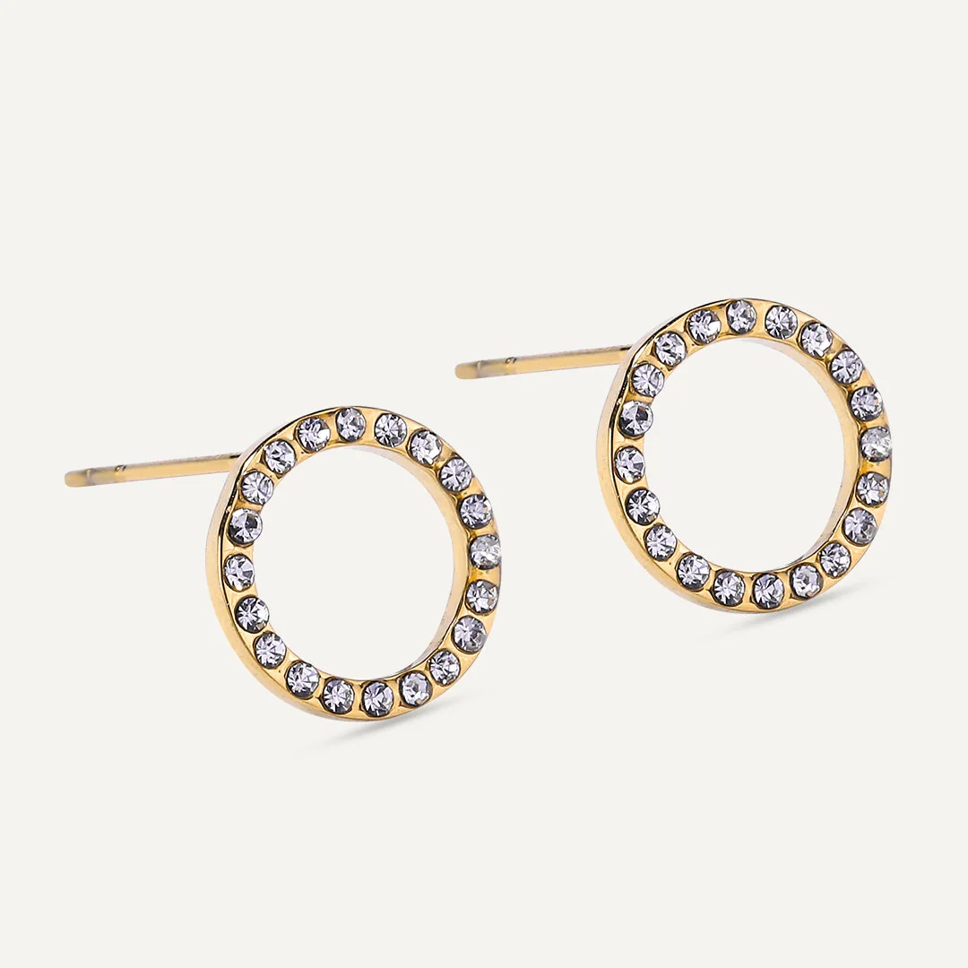 D&X London Vibes 18K Gold Plated Stainless Steel Diamante Circle Stud Earrings - Image 2