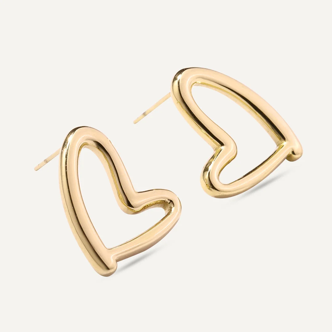 D&X London Vibes 18K Gold Plated Stainless Steel Outline Heart Earrings Post Earrings - Image 2