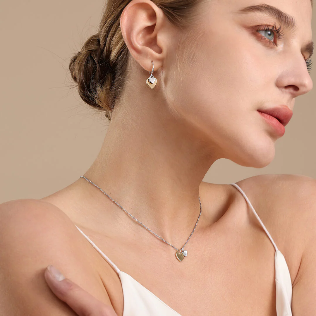 D&X London Keira Mixed Heart Duo Necklace In Silver & Gold-Tone - Image 2
