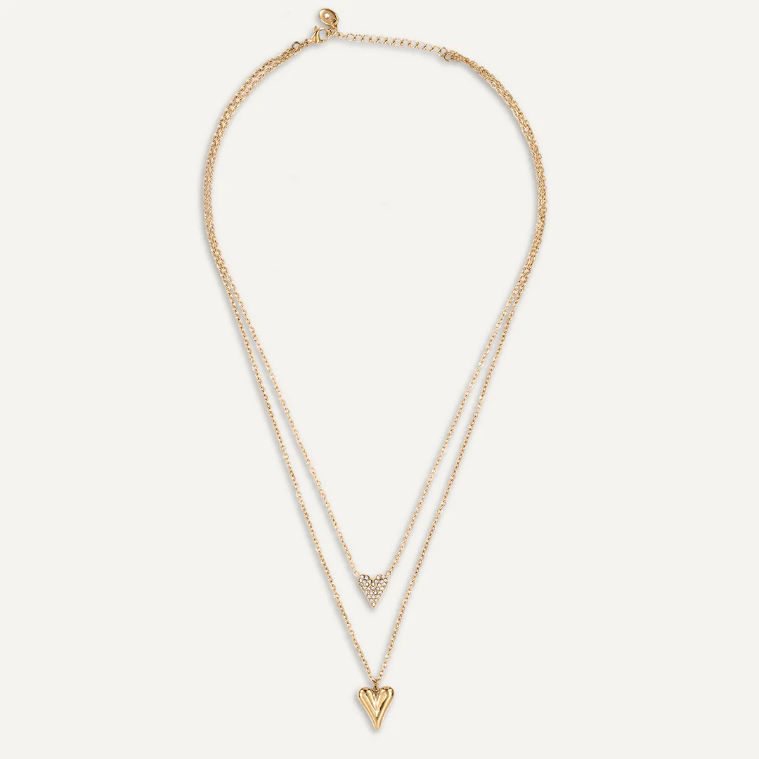 D&X London Vibes 18K Gold Plated Stainless Steel Clasp Heart Double Necklace - Image 2