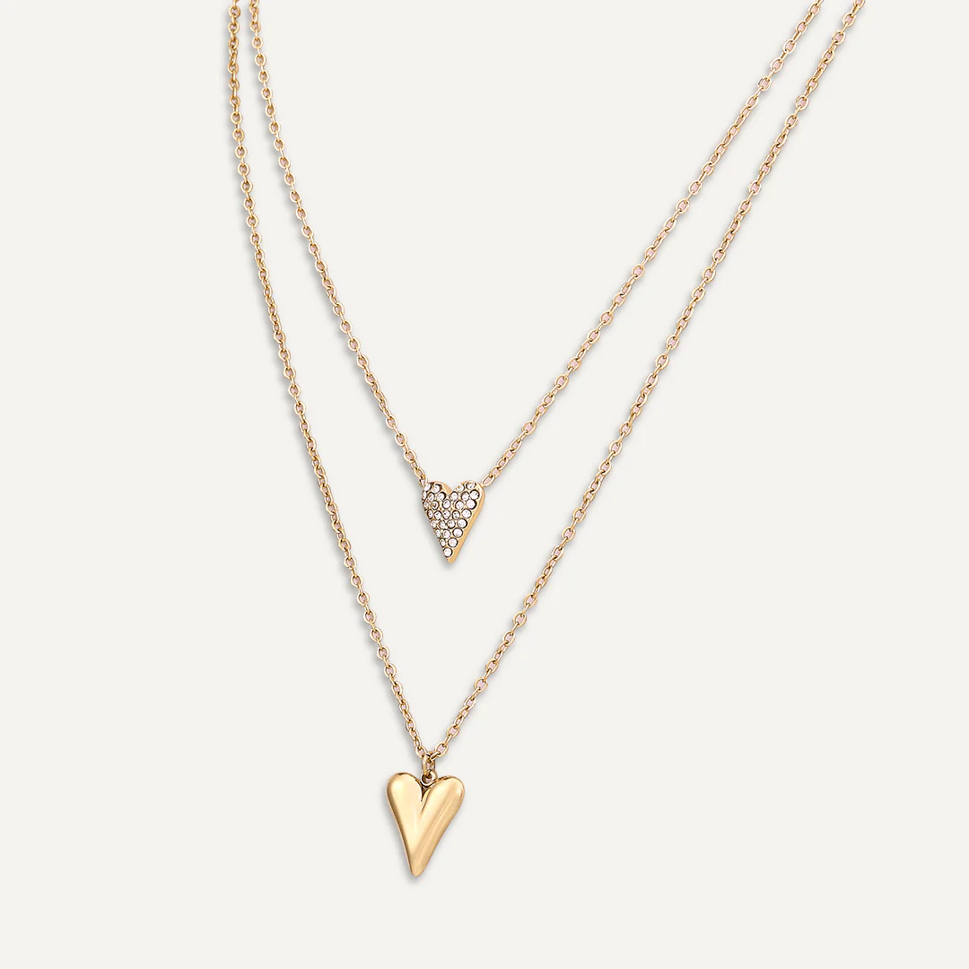D&X London Vibes 18K Gold Plated Stainless Steel Clasp Heart Double Necklace - Image 3