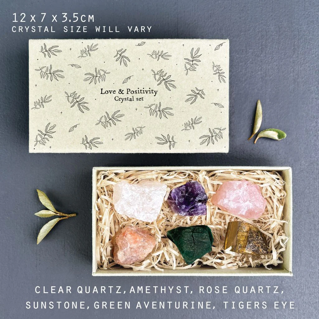 East of India Large Matchbox Crystal Set Love & Postitivity - Image 3