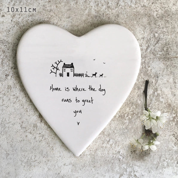 East Of India Porcelain Heart Coaster 'Home Is Where The Dog Runs To Greet You' - Image 2