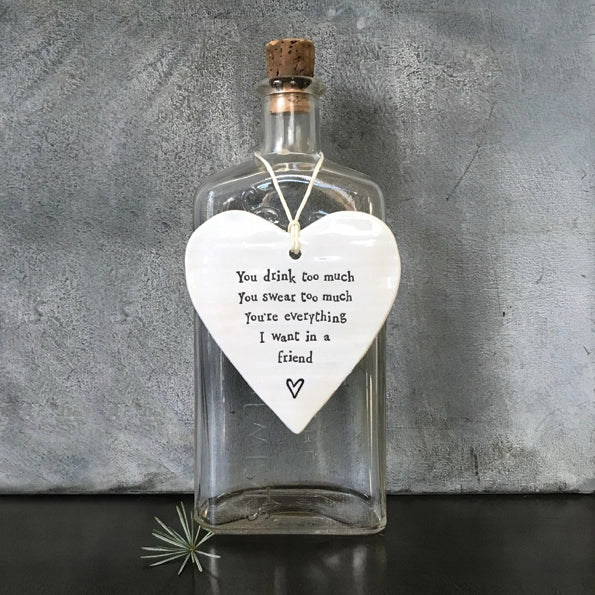 East Of India Porcelain Round Heart 'You Drink Too Much' - Image 2