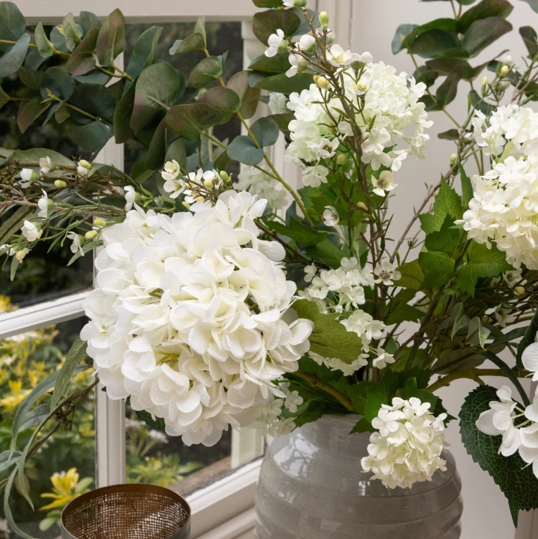 Floralsilk Luxury White Faux Hydrangea & Eucalyptus Bouquet - Image 2