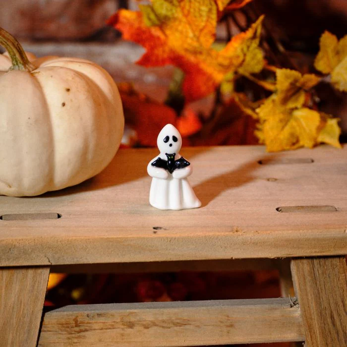 Glass Ghost Ornament With Black Bat Hand Blown - Image 2