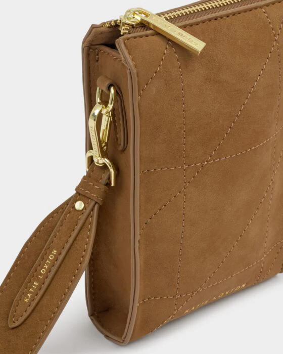 Katie Loxton Avery Slim Quilted Suedette Crossbody Bag Caramel - Image 2
