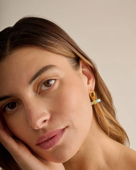 Katie Loxton Azura Waterproof Gold T-Bar Hoop Earrings - Image 3