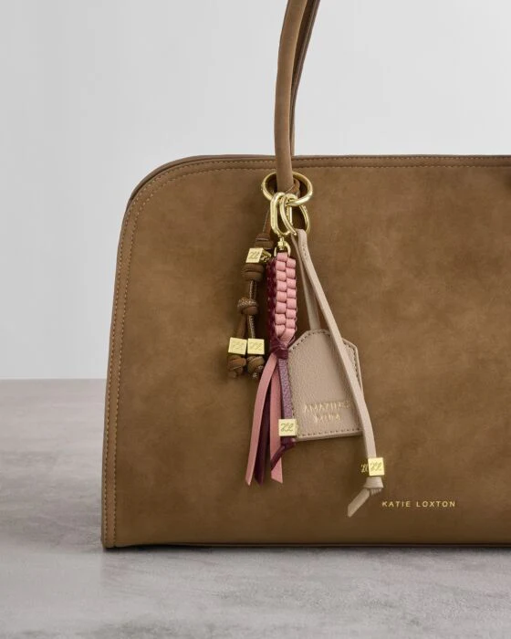 Katie Loxton Braided Keyring Bag Charm Rose Pink/ Cherry - Image 4