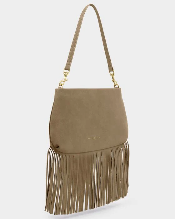 Katie Loxton Cali Suedette Fringe Small Shoulder Bag Taupe - Image 2