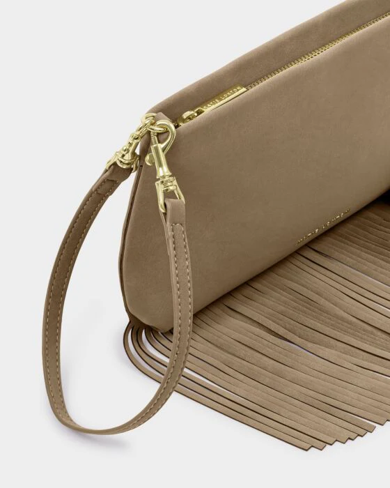 Katie Loxton Cali Suedette Fringe Small Shoulder Bag Taupe - Image 3
