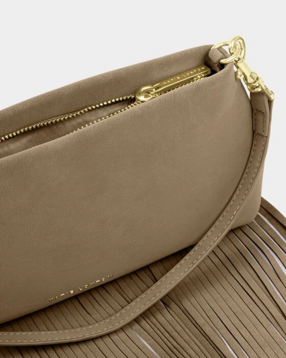 Katie Loxton Cali Suedette Fringe Small Shoulder Bag Taupe - Image 4