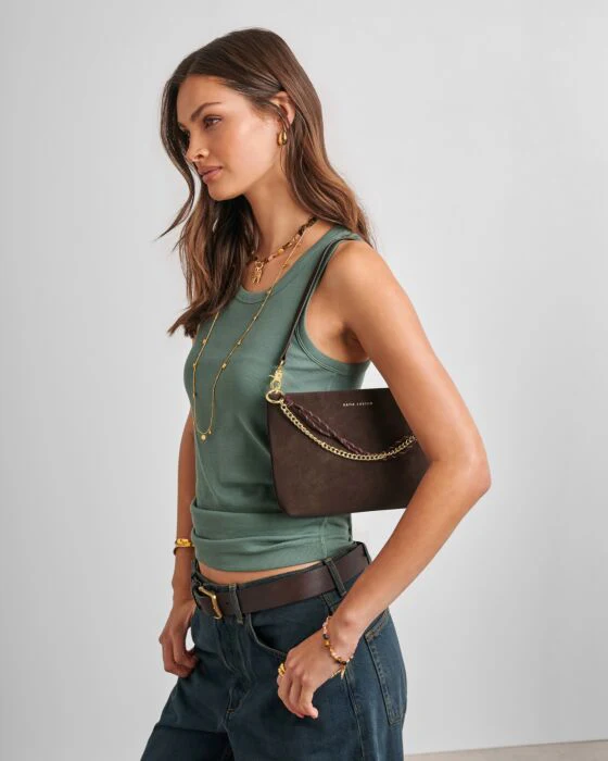 Katie Loxton Cord Small Suedette Shoulder Bag Chocolate - Image 6