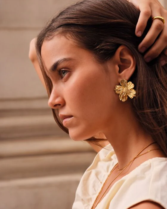 Katie Loxton Floramour Waterproof Gold Oversized Earrings - Image 3