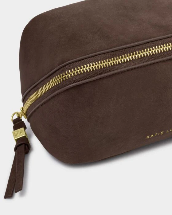 Katie Loxton Fold-Out Suedette Mirror Makeup Bag Chocolate - Image 3