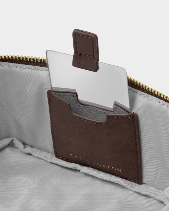 Katie Loxton Fold-Out Suedette Mirror Makeup Bag Chocolate - Image 4