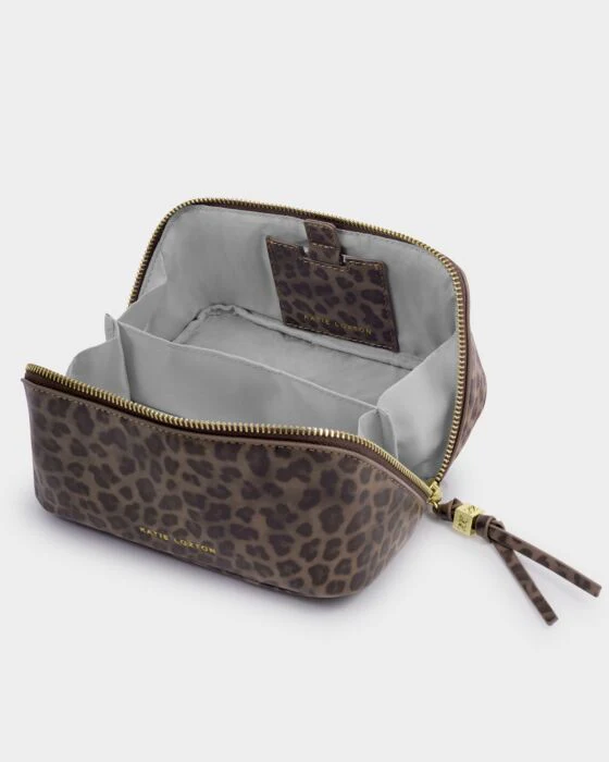 Katie Loxton Fold-Out Suedette Mirror Makeup Bag Leopard - Image 2