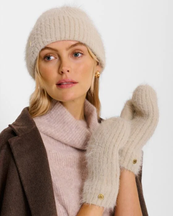 Katie Loxton Gift Boxed Hat And Mitten Set Taupe - Image 2