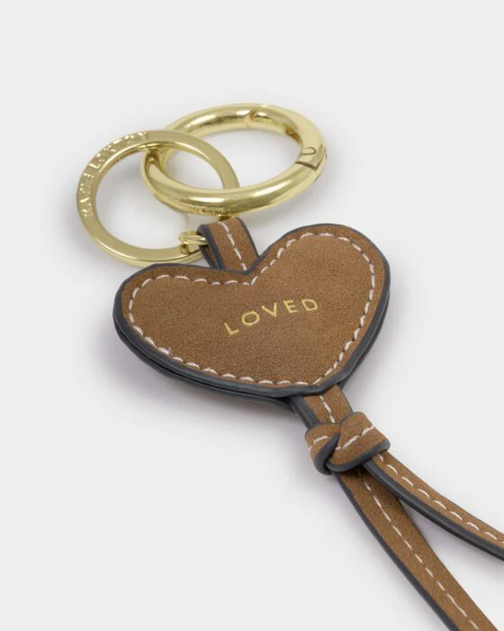 Katie Loxton Heart Charm Keyring Loved Caramel Suedette - Image 2