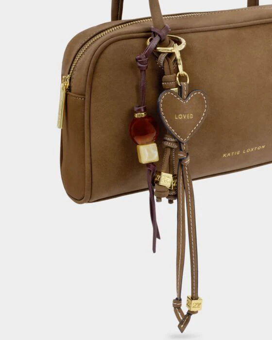 Katie Loxton Heart Charm Keyring Loved Caramel Suedette - Image 4