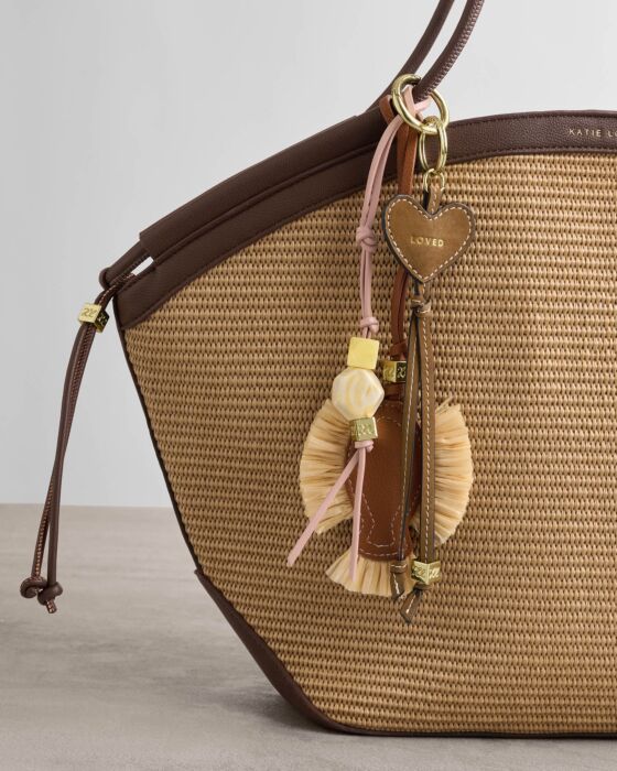 Katie Loxton Heart Charm Keyring Loved Caramel Suedette - Image 5