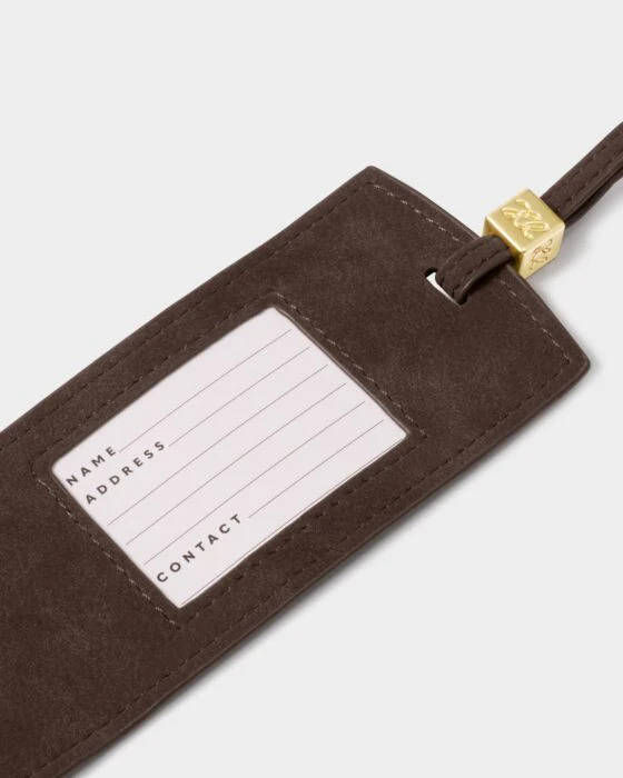 Katie Loxton Luggage Tag Bon Voyage Chocolate Suedette - Image 2