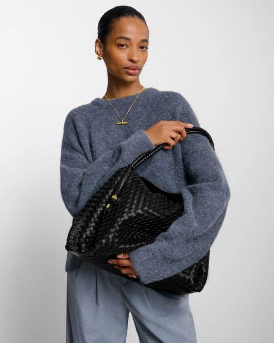 Katie Loxton Nova Hand Woven Large Shoulder Bag Black - Image 4