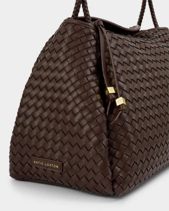 Katie Loxton Nova Hand Woven Large Shoulder Bag Chocolate - Image 2