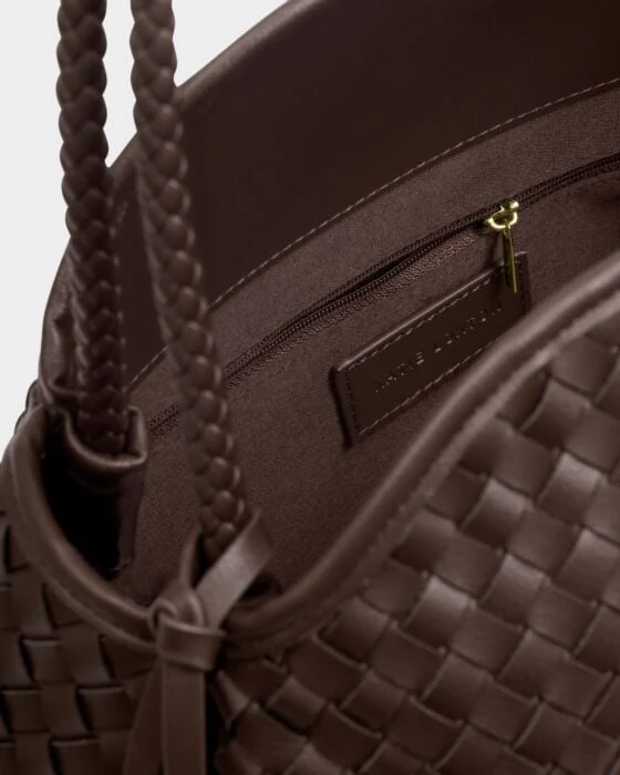 Katie Loxton Nova Hand Woven Large Shoulder Bag Chocolate - Image 3