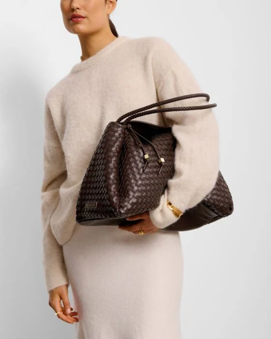 Katie Loxton Nova Hand Woven Large Shoulder Bag Chocolate - Image 4