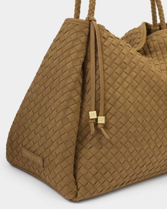 Katie Loxton Nova Hand Woven Suedette Large Shoulder Bag Caramel Suedette - Image 2