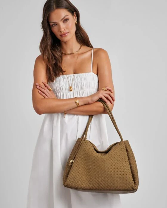 Katie Loxton Nova Hand Woven Suedette Large Shoulder Bag Caramel Suedette - Image 4