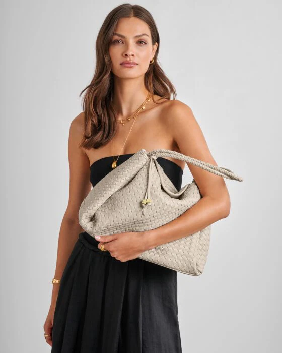 Katie Loxton Nova Hand Woven Large Shoulder Bag Oyster - Image 4