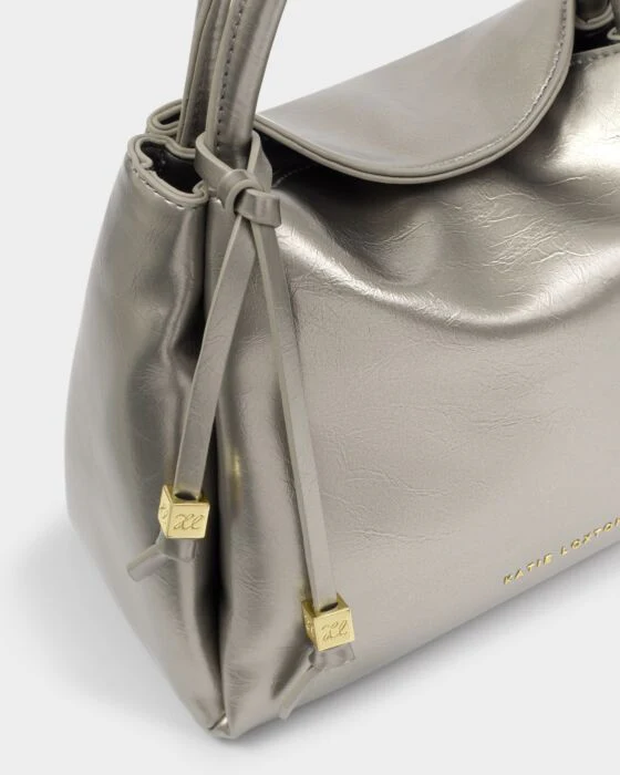 Katie Loxton Nova Patent Crackle Top Handle Bag Pewter - Image 2