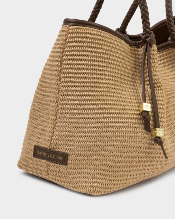 Katie Loxton Nova Raffia Small Shoulder Tote Chocolate - Image 2