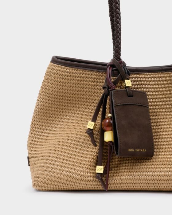 Katie Loxton Nova Raffia Small Shoulder Tote Chocolate - Image 5