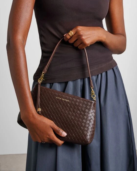 Katie Loxton Nova Woven Texture Clutch Chocolate - Image 4