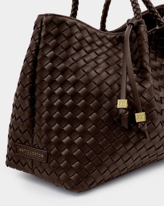 Katie Loxton Nova Hand Woven Small Shoulder Tote Chocolate - Image 2