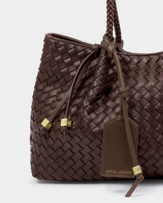 Katie Loxton Nova Hand Woven Small Shoulder Tote Chocolate - Image 3