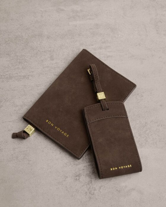 Katie Loxton Passport Cover Bon Voyage Chocolate Suedette - Image 4