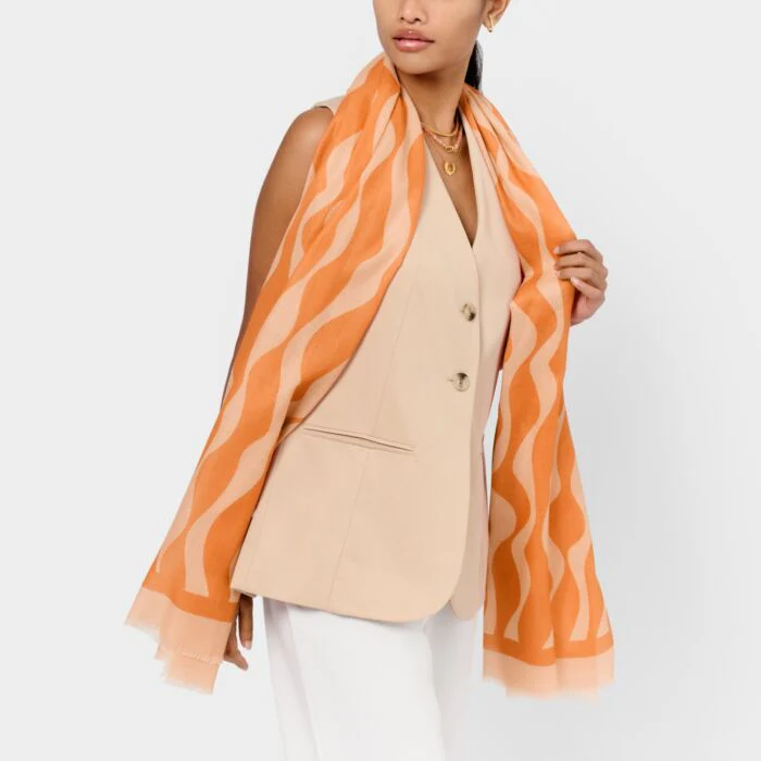 Katie Loxton Printed Scarf Ripple Wave Orange / Pink - Image 2