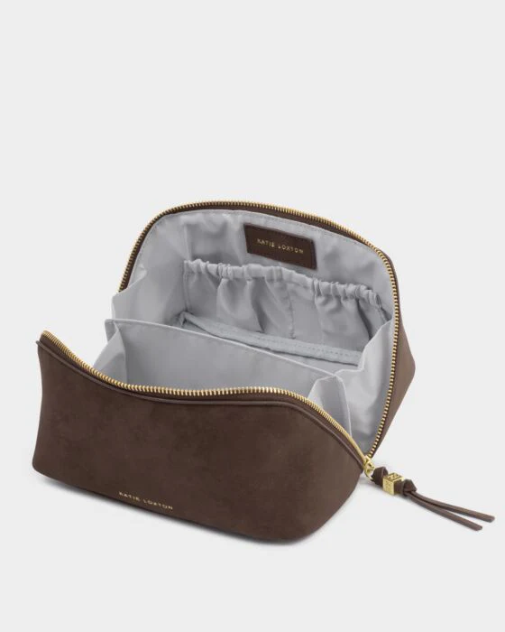 Katie Loxton Soho Medium Make Up / Wash Bag Chocolate Suedette - Image 2