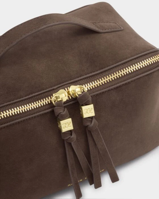 Katie Loxton Soho Medium Make Up / Wash Bag Chocolate Suedette - Image 3