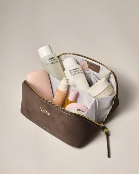 Katie Loxton Soho Medium Make Up / Wash Bag Chocolate Suedette - Image 4
