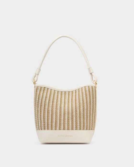 Katie Loxton Sorrento Striped Raffia Bucket Bag Off White - Image 2